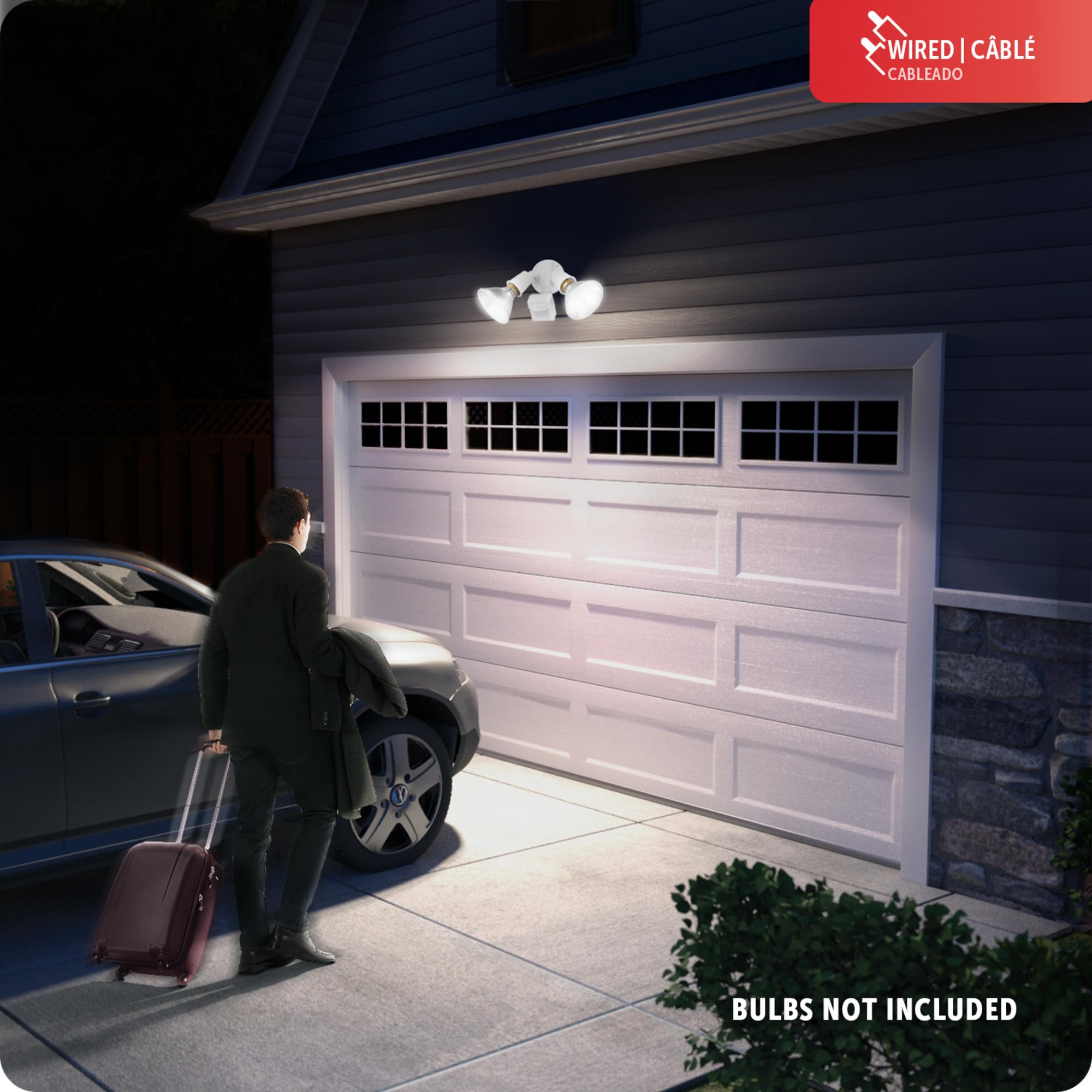 Globe Electric 110-Degree 240W Twin Head Motion Sensor Security Flood Light, White Outdoor Spotlight for Home